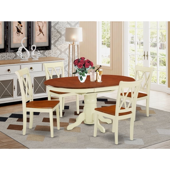 Rustic Oval Dining Set - 5pc Table & 4 Chairs - 42/60" Extendable Table - Farmhouse Style Dining Room Furniture