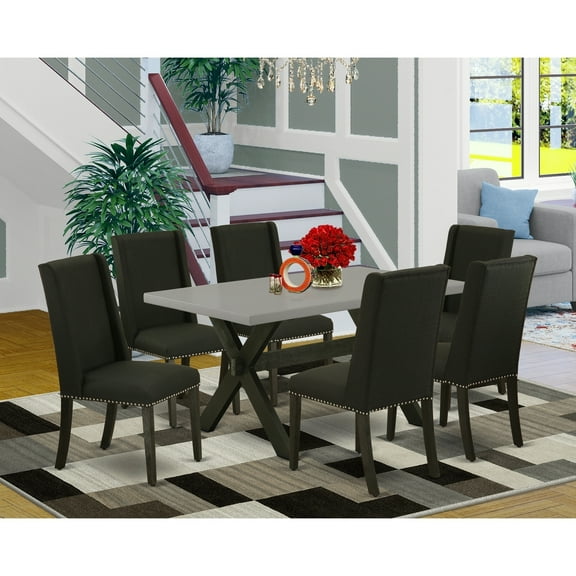 Modern 7-Piece Dining Set - Wood Table6 Parsons Chairs - Rustic Dining Room Furniture