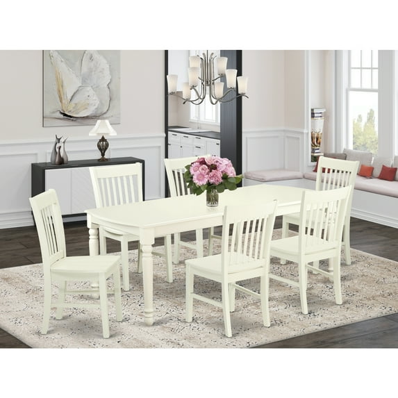 Rustic Dining Table Set 7 Piece - Linen White Table & Chairs for Kitchen, Farmhouse Style