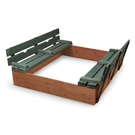 HomeStock Rustic Recluse Covered Convertible Cedar Sandbox with 2 Bench Seats - 46.5"x46.5"x9.5", Converts to Benches, Weather-Resistant Cover, Holds 750 lbs Sand
