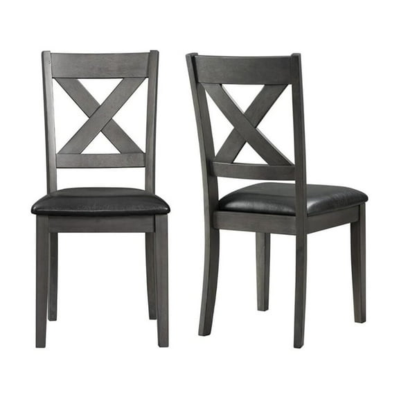HomeStock Rustic Recluse Height Side Chair Set in Gray, 21" x 18" x 37", X-Back Design, Faux Leather Upholstered Seats, Foam Cushion, Warm Espresso Finish, Set of 2