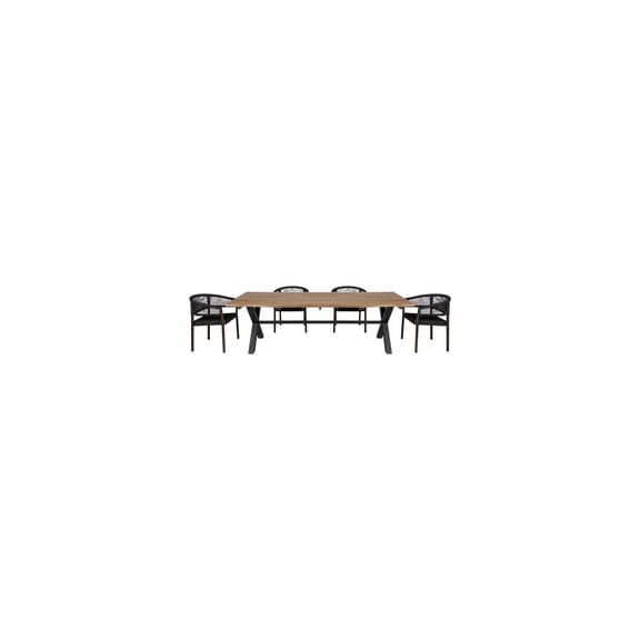 Patio Dining Set - 5 Piece Eucalyptus Wood & Black Rope Outdoor Furniture Set