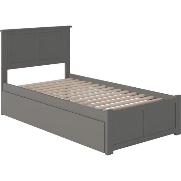 HomeStock Rustic Recluse Twin Extra Long Platform Bed with Footboard and Turbo Charger with Twin Extra Long Trundle in Grey