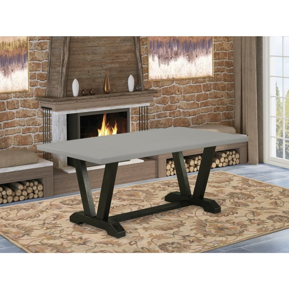 Rustic Dining Table - 40x72 Inch V-Style Table with Black Legs & Cement Top Finish