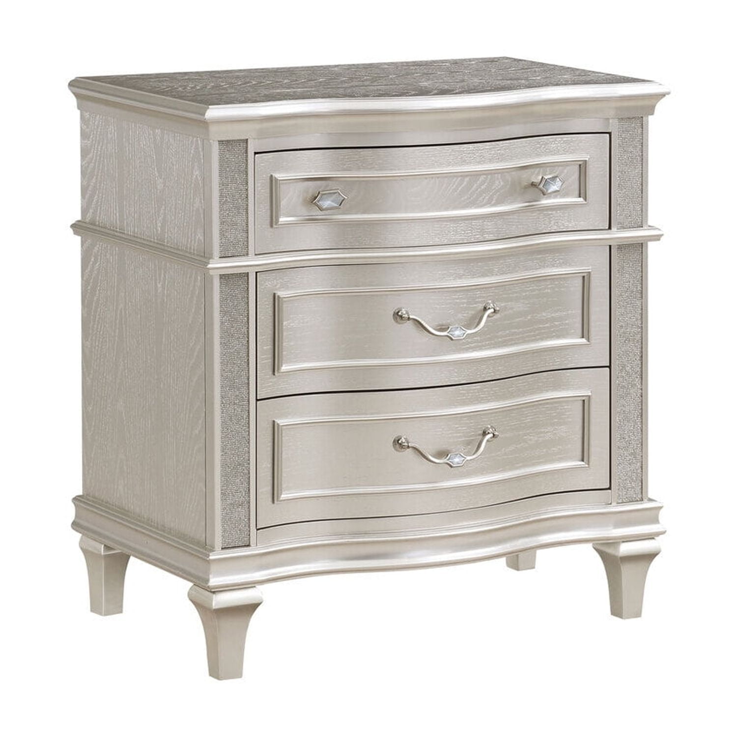 Evangeline Silver Oak 3-Drawer Glam Nightstand with USB Ports