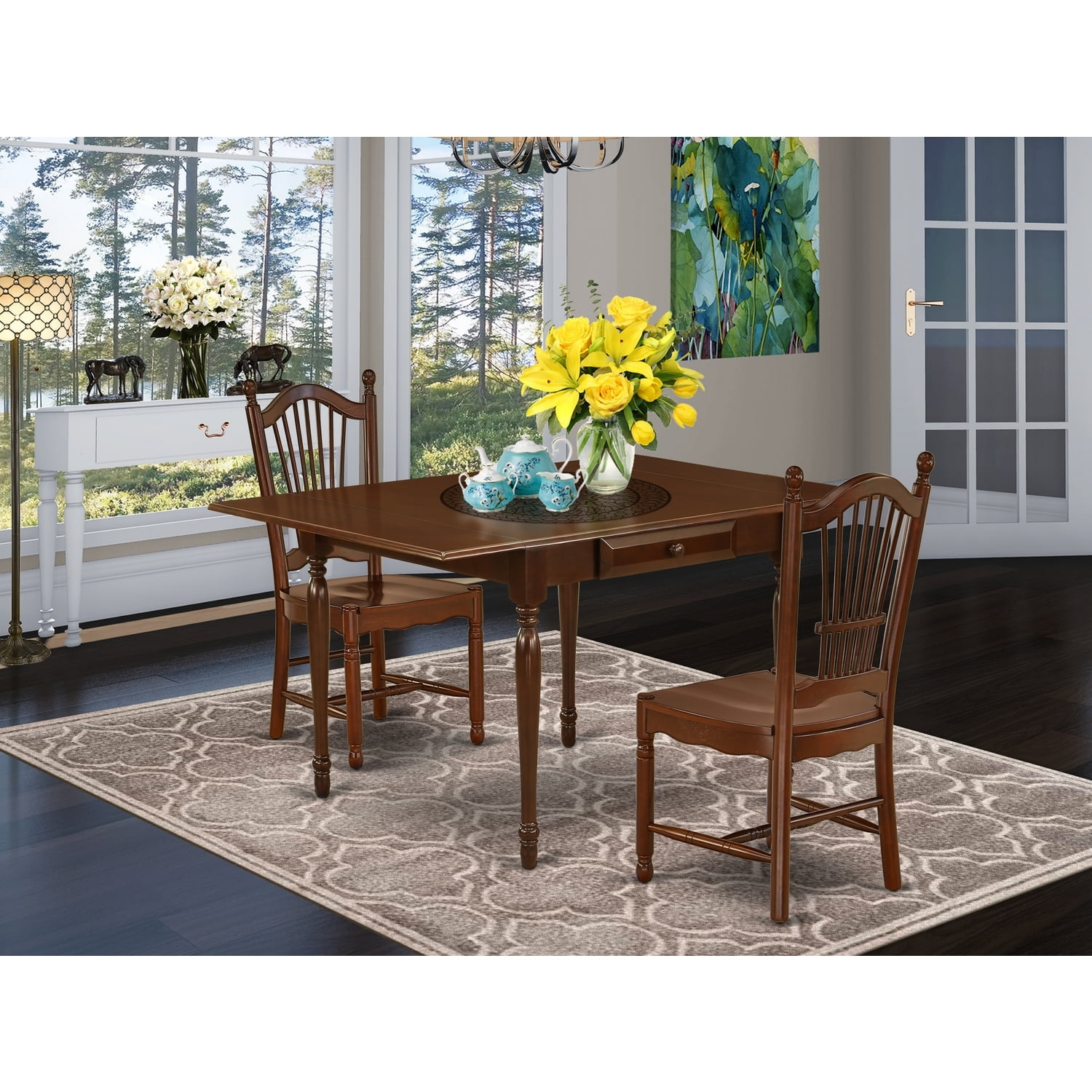 HomeStock Rustic Refinement 3Pc Dinette Set Contains A Wood Dining ...