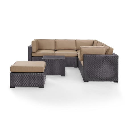 HomeStock Rustic Refinement 5Pc Outdoor Wicker Sectional Set White/Brown - Corner Chair, Coffee Table, Ottoman, & 2 Loveseats
