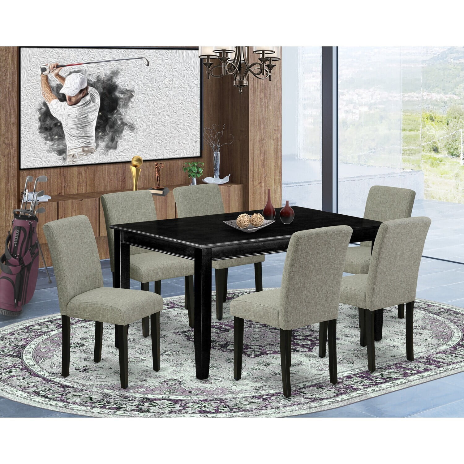 Rustic Dining Set 7Pc - 60 Inch Rectangular Table & 6 Parsons Chairs