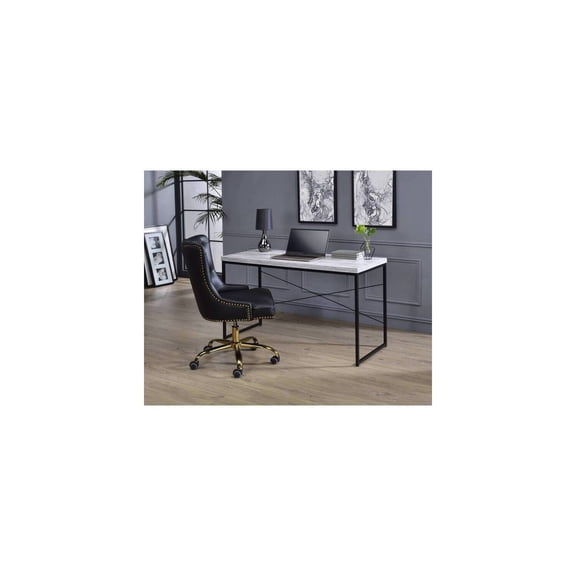 HomeStock Rustic Refinement Desk in Antique White-Ash & Black