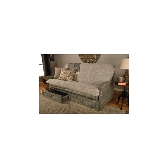 Full Size Futon Frame with Storage Drawers, Weathered Finish Sofa Bed 79"