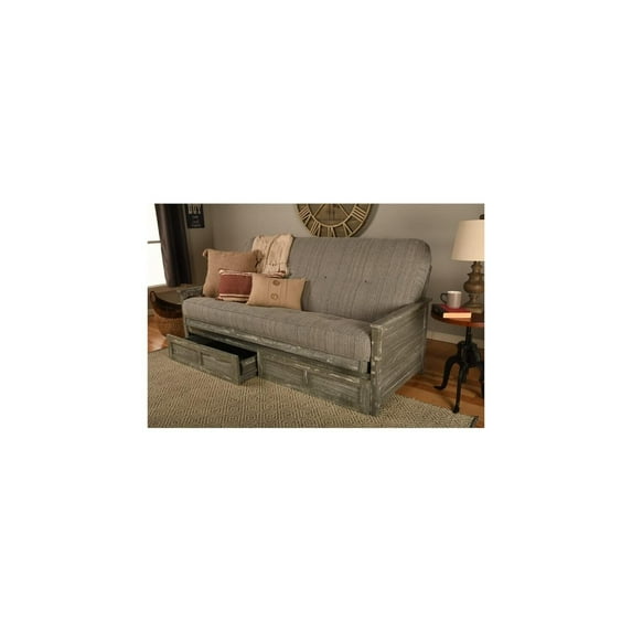 HomeStock Rustic Refinement Full Size Weathered Finish Futon Frame Set with Storage Drawers and Mattress, 79"L x 37"D x 33"H-Color:Seaport,Size:Weathered Gray