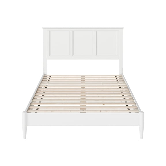 HomeStock Rustic Refinement Full Solid Wood Low Profile Platform Bed in White, 78.25"L x 56.93"W x 44.29"H, Stylish Slatted Support, Modern Platform Bed w/ USB Charging Port