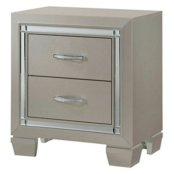 HomeStock Rustic Refinement Furnishings 2-Drawer Nightstand - Elegant Design with Mirror Glass Trim in Chic Champagne Finish, 24" W x 16" D x 26" H