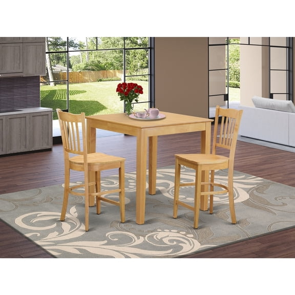 Counter Height Dining Set - 3 Piece Pub Table & Chairs - Rustic Oak Finish - Small Space Friendly