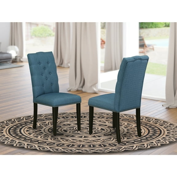 Parson Dining Chair Set of 2 - Linen Fabric, Modern Design, Hardwood Frame, Blue Accent
