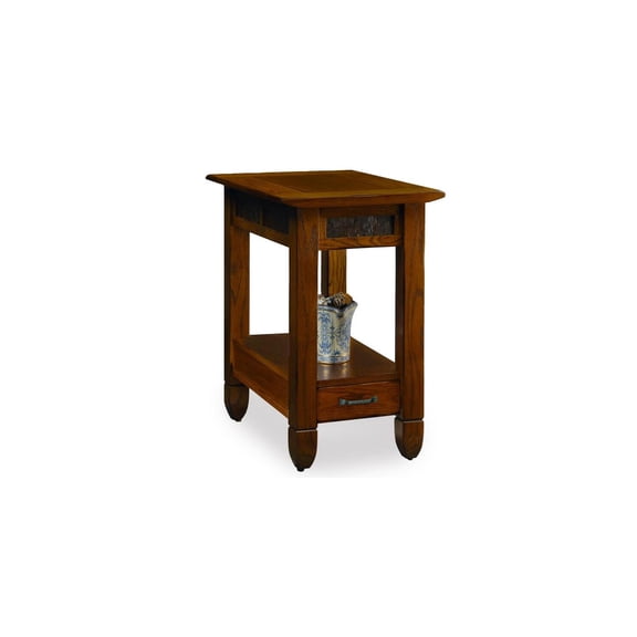 HomeStock Rustic Refinement Slatestone One Drawer Side Table with Slate Tile, Solid Wood Construction, Rustic Oak Finish, 15.25" L x 24.5" W x 24" H, End Table for Living Room, Storage Side Table