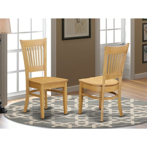 Rustic Wood Dining Chairs - Kitchen Seating in Oak Finish - Set of 2