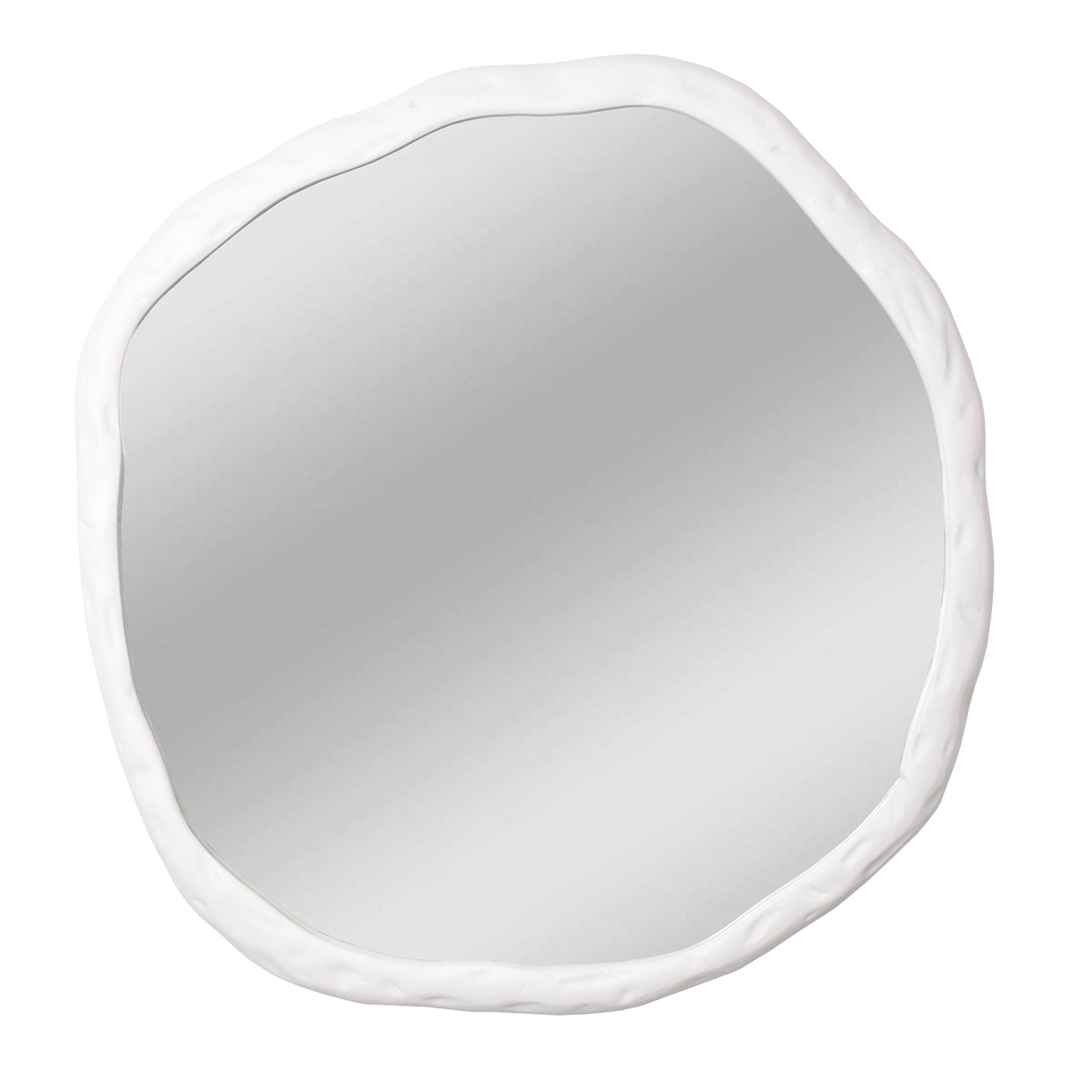 Large White Organic Shape Wall Mirror with Textural Frame