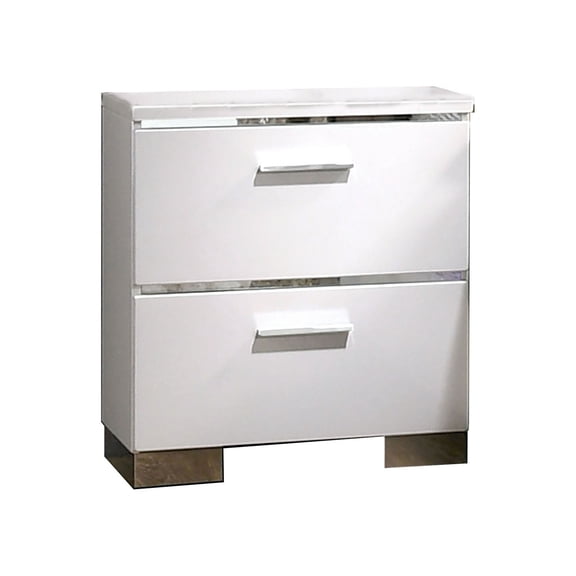HomeStock Rustic Retreat 23.25"x15.38"x26.38" White and Silver Nightstand with Two Drawers Block Metal Legs and Lacquer Coating