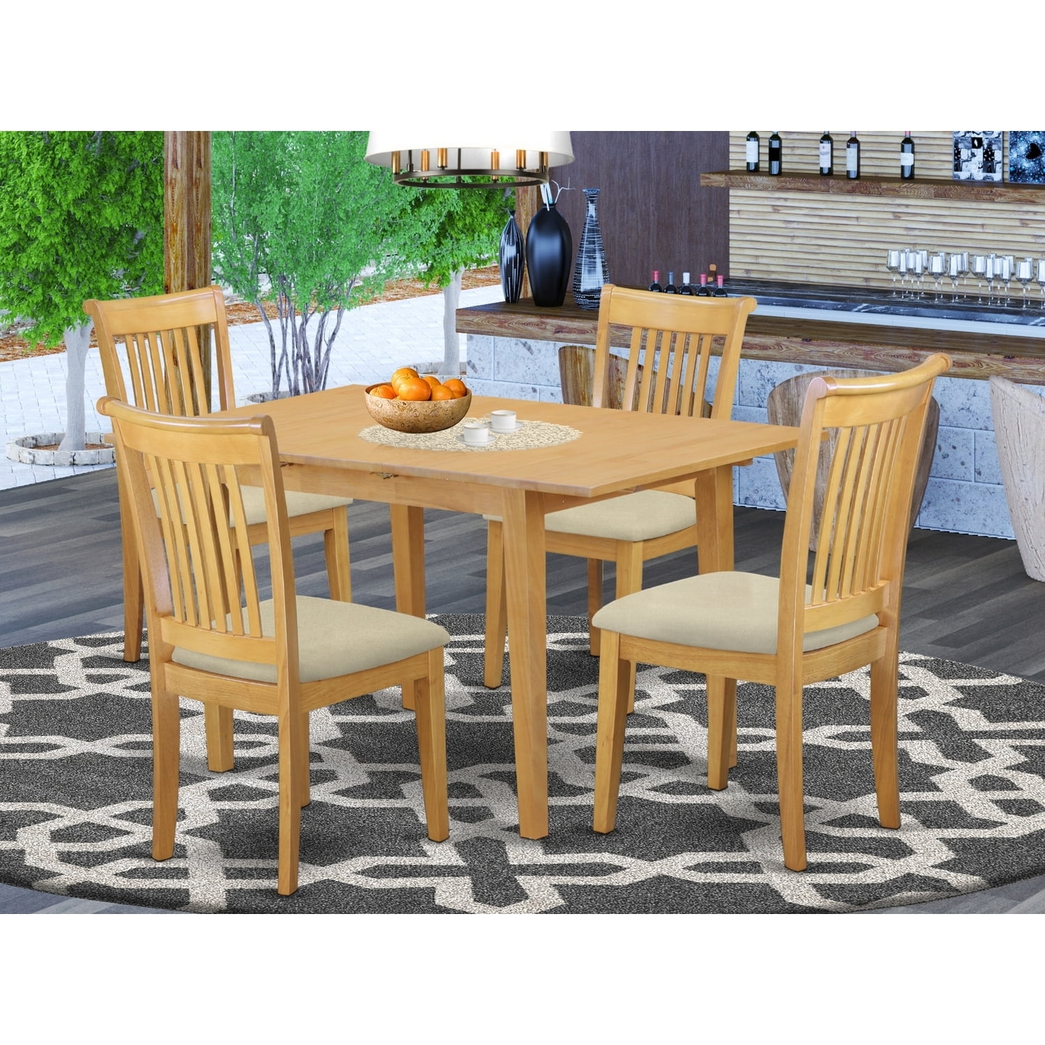Rustic Dinette Set - 5 Piece Table & Chair Set - Oak Finish Kitchen ...