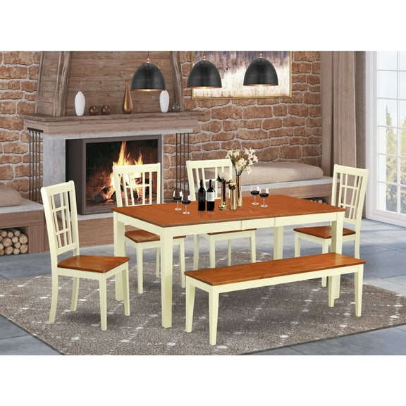 Rustic Dining Set 7Pc - Kitchen Table & 6 Chairs - Solid Wood Dinette Set