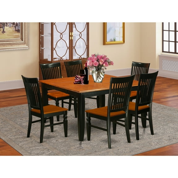 Kitchen Table Set 7 Piece - Dining Room Table with 6 Chairs - Rustic Black Cherry Finish - Family Meals