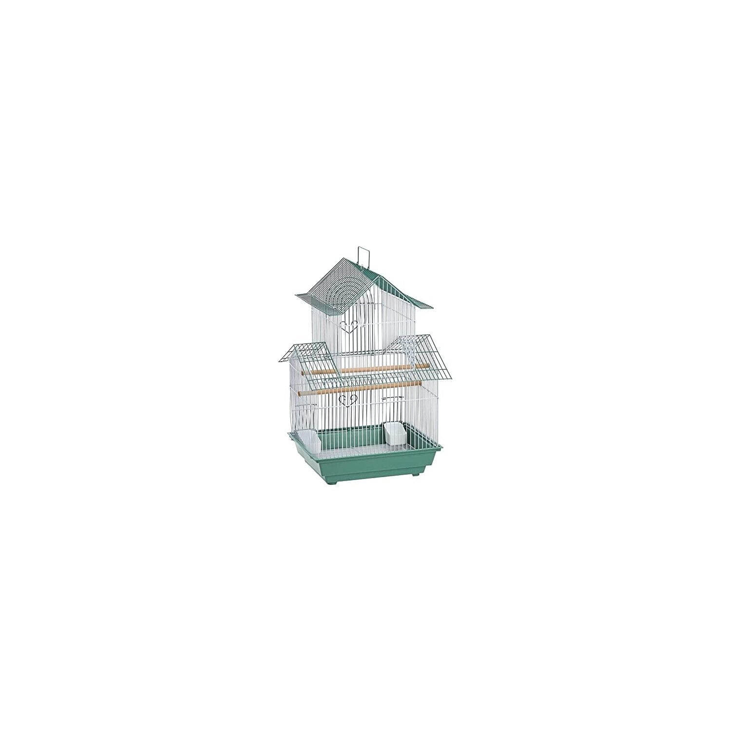 HomeStock Rustic Retreat Bird Cage with Natural Wood Accents, Durable Metal Construction, Spacious Interior, and Comfortable Features for Birds'-Color:Green