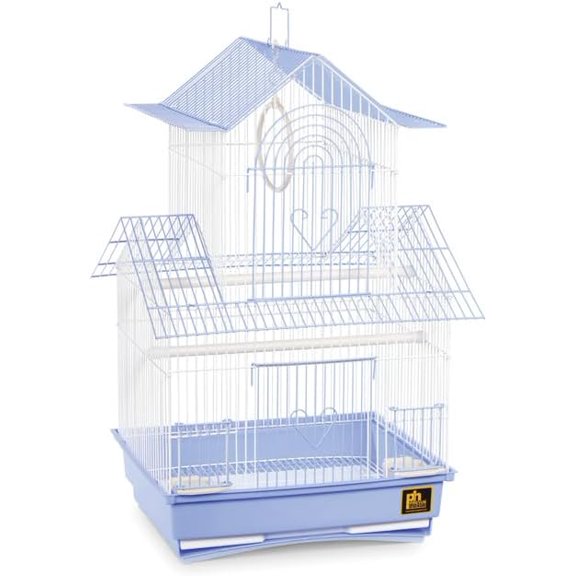 HomeStock Rustic Retreat Bird Cage with Natural Wood Accents, Durable Metal Construction, Spacious Interior, and Comfortable Features for Birds' Light Blue