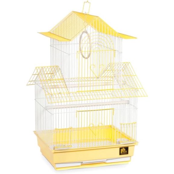 HomeStock Rustic Retreat Bird Cage with Natural Wood Accents, Durable Metal Construction, Spacious Interior, and Comfortable Features for Birds' Yellow