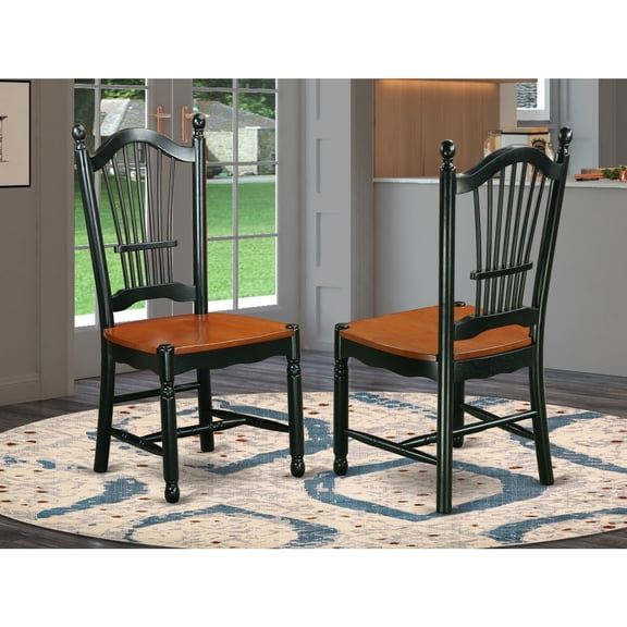 HomeStock Rustic Retreat Dining Chairs - Slat Back Wood Seat Kitchen Chairs, Set of 2, Black & Cherry Finish, 39H x 18W x 21D, Ladder Back, Regular Height Dining Chairs