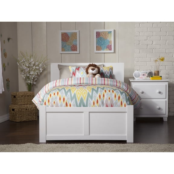 Rustic Retreat Full Bed with Trundle - White Platform Bed Frame, Sturdy & Stylish Bedroom Furniture