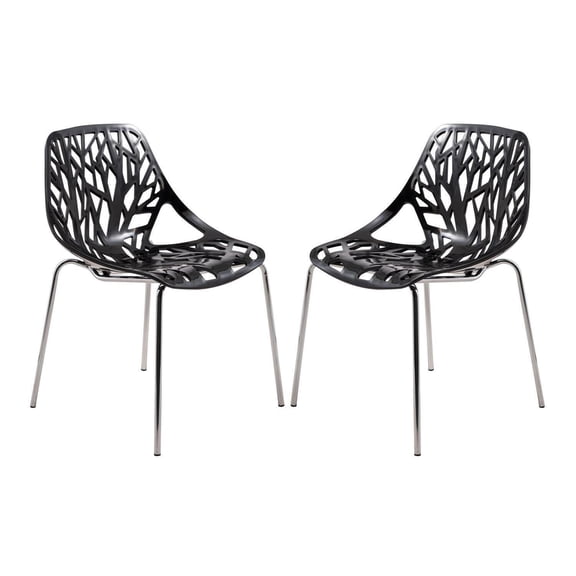 Modern Dining Chairs - Rustic Retreat Set of 2 - Intricate Design - Chrome Legs - Stylish Accent Seating