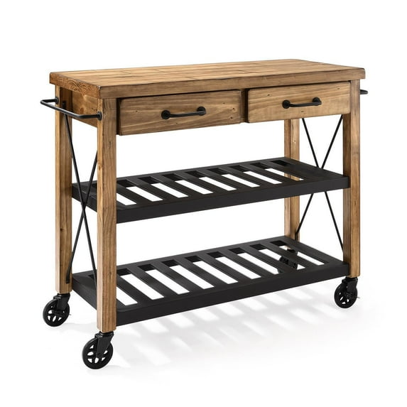 Rolling Kitchen Cart with Shelves - Industrial Metal & Wood Utility Cart - Wine Storage & Mobile Storage