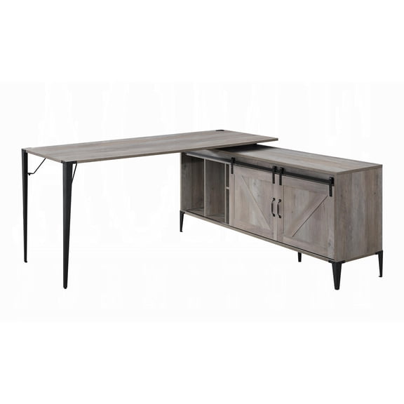 HomeStock Rustic Retreat Writing Desk, Gray Oak & Black Finish