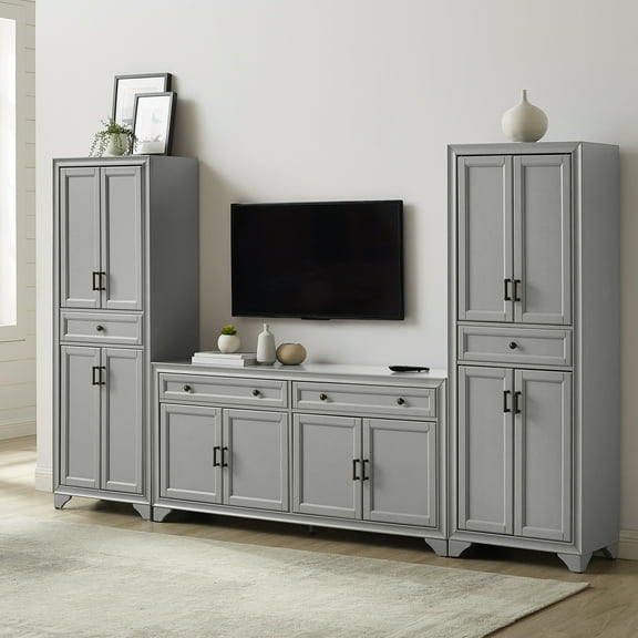 Entertainment Center Set 3-Piece - Sideboard & 2 Cabinets, Rustic Farmhouse TV Stand Modular Storage Furniture