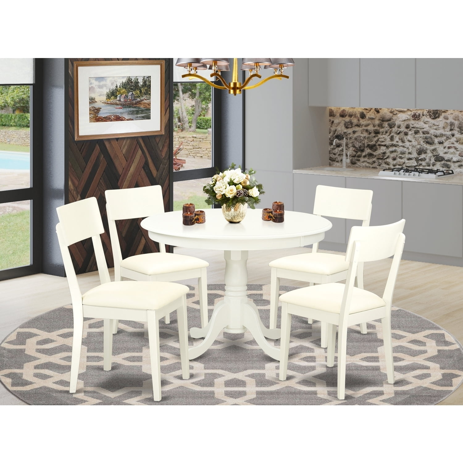 Rustic Dining Set 5 Piece - Linen White Table & Chairs - Hartland Style ...