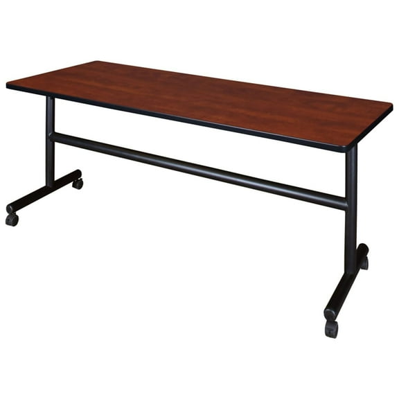 HomeStock Rustic Revival 72" Flip Top Mobile Training Table- Cherry, Adjustable and Foldable Office Conference Table with Wheels for Meeting Rooms and Classrooms