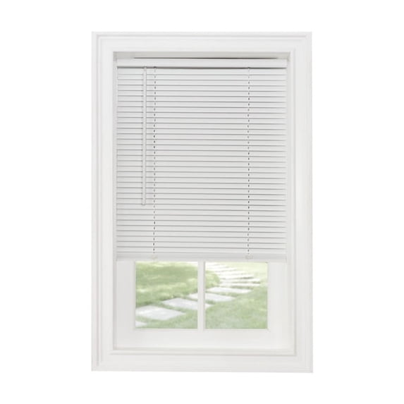 HomeStock Rustic Revival Light Filtering Mini Blind 42x64 - White, Cordless with Tilt Wand, Heavyweight PVC, Resists Warping and Fading