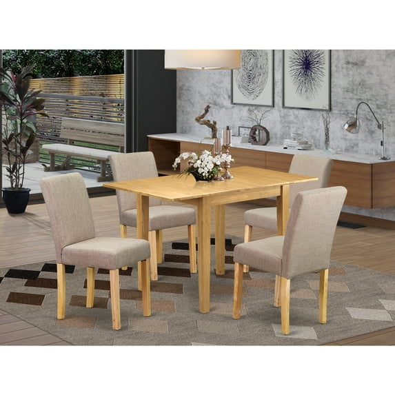 HomeStock Rustic Revival Dining Table Set Contains a Rectangle Wooden Table with Dropleaf and Parson Dining Chairs, 30x48 Inch, Compact Dining Table Set-Color:Oak/Light Tan,Size:5 Piece