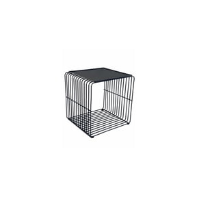 HomeStock Rustic Romance 16 Inch Square Side End Table with Waterfall Black Metal Wire Frame and Solid Tray Top for Dynamic Living Spaces