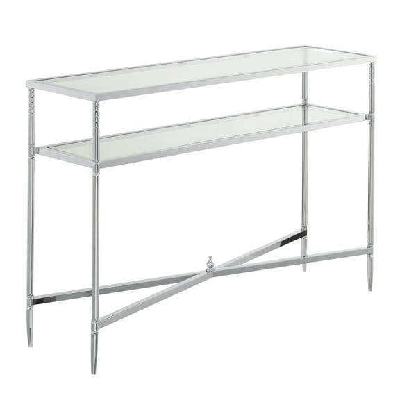 HomeStock Rustic Romance Console Table, 45"L x 12"W x 30"H, Tempered Glass Shelves & Chrome Frame, Perfect for Living Spaces