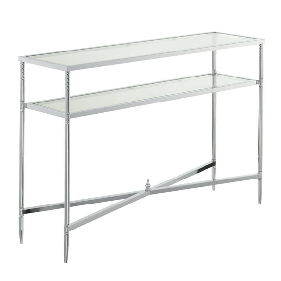 HomeStock Rustic Romance Console Table, 45"L x 12"W x 30"H, Tempered Glass Shelves & Chrome Frame, Perfect for Living Spaces