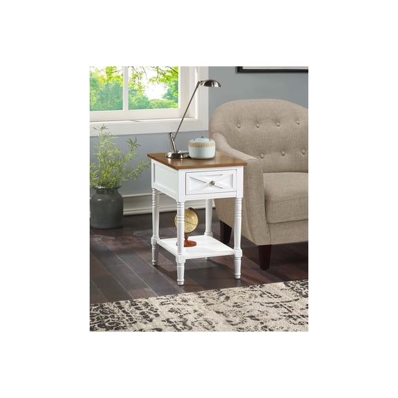 HomeStock Rustic Romance Country End Table with Charging Station, Driftwood/White Finish, 2 Standard Plug Outlets & 2 USB Ports, Easy Setup