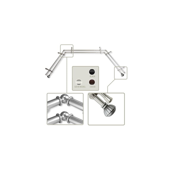 Rustic Curtain Rods & Hardware Set - Adjustable Lengths, Satin Nickel Finish, Decorative Finials