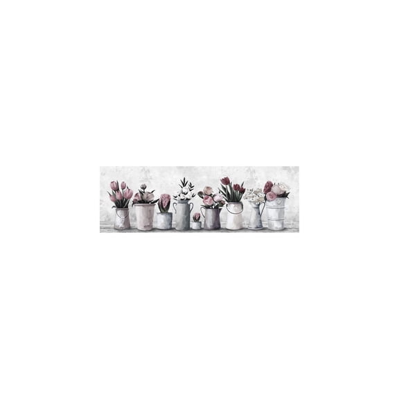 HomeStock Rustic Romance Fresh Pink Tulips Painting Print on Wrapped Canvas, 30" x 10", Modern Handmade Canvas Art Decor - Unique and Chic Wall Prints for Contemporary Spaces