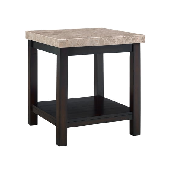 Retro End Table with Marble Top - Living Room Accent Table - Modern Side Table with Shelf