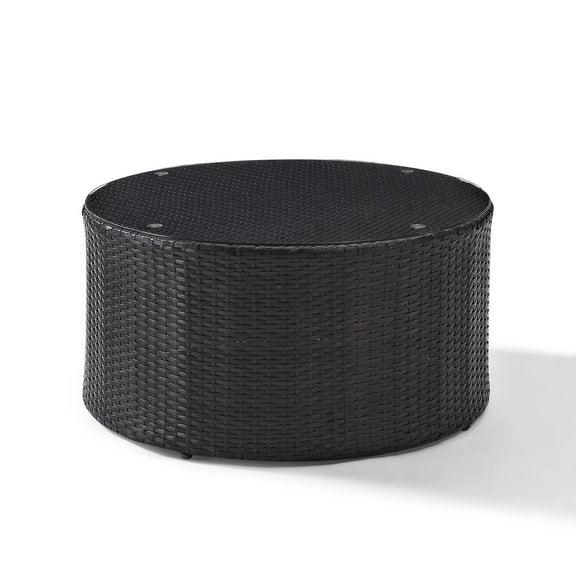 HomeStock Rustic Romance Outdoor Wicker Round Coffee Table Brown - 32"D x 32"W x 16.25"H, Powder Coated Finish, Round Shape, Outdoor Table with Base Leg