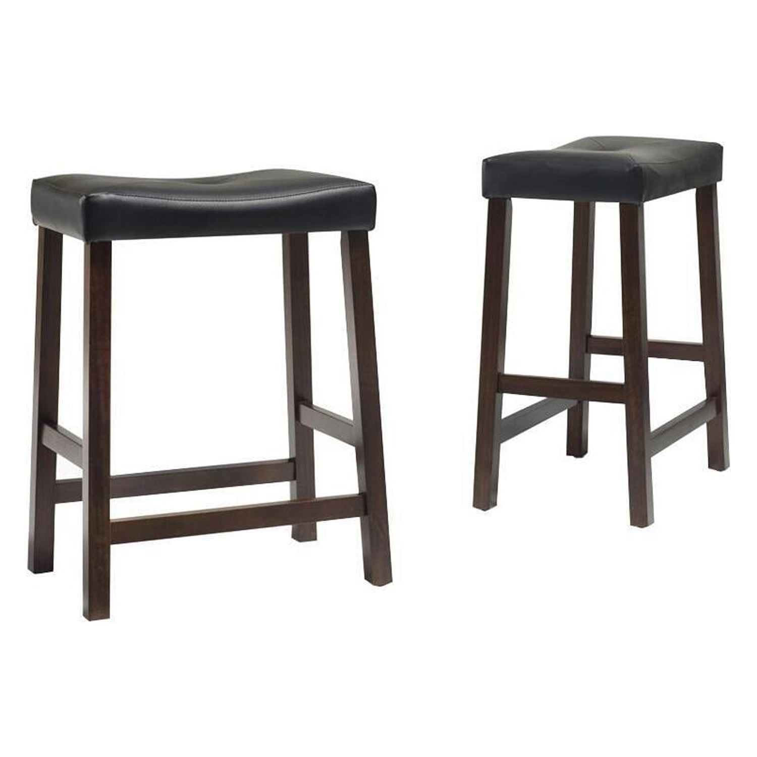 Vintage Mahogany 24" Backless Saddle Style Barstools with Leather Seat, Set of 2