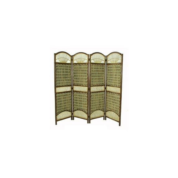 HomeStock Seagrass Victorian Vibes 4 Panel Screen Divider