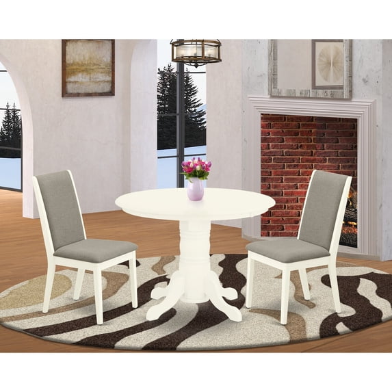 Round Dining Table Set for 4 - 3 Piece Wood Kitchen Table with Chairs - Linen White Finish